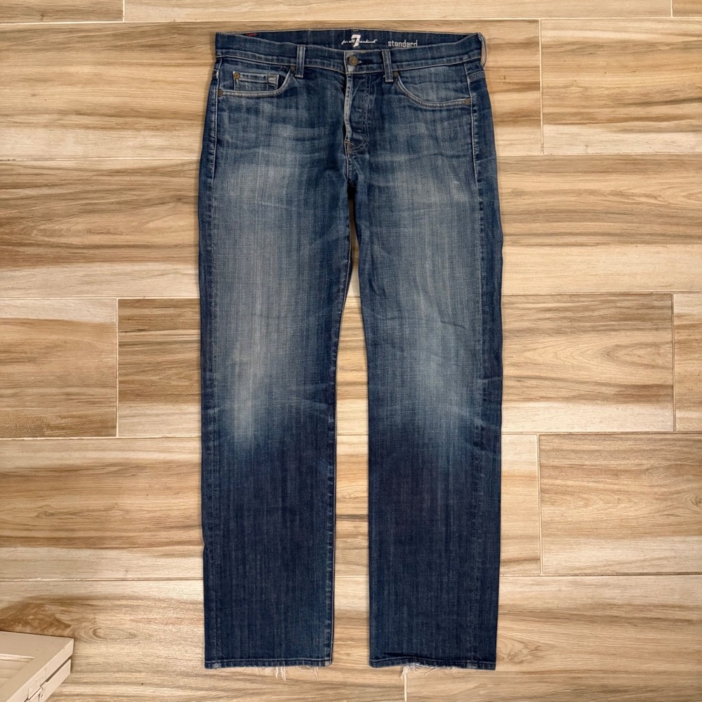7 For All Mankind Standard Straight Leg Jeans Mens 34 Medium Wash Blue Denim